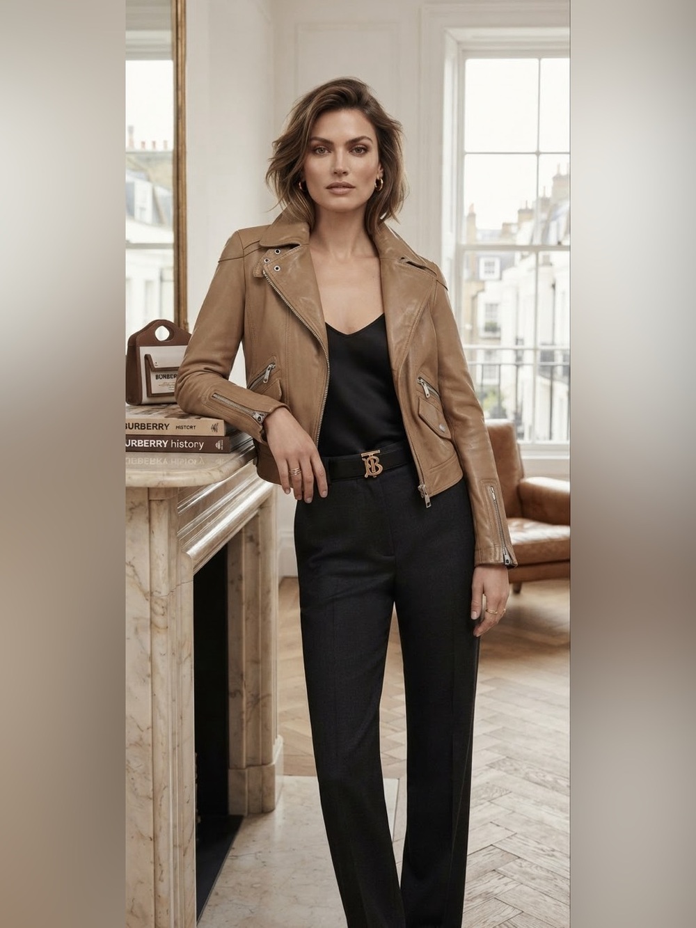 Burberry Women's brownLeather Moto Jacket